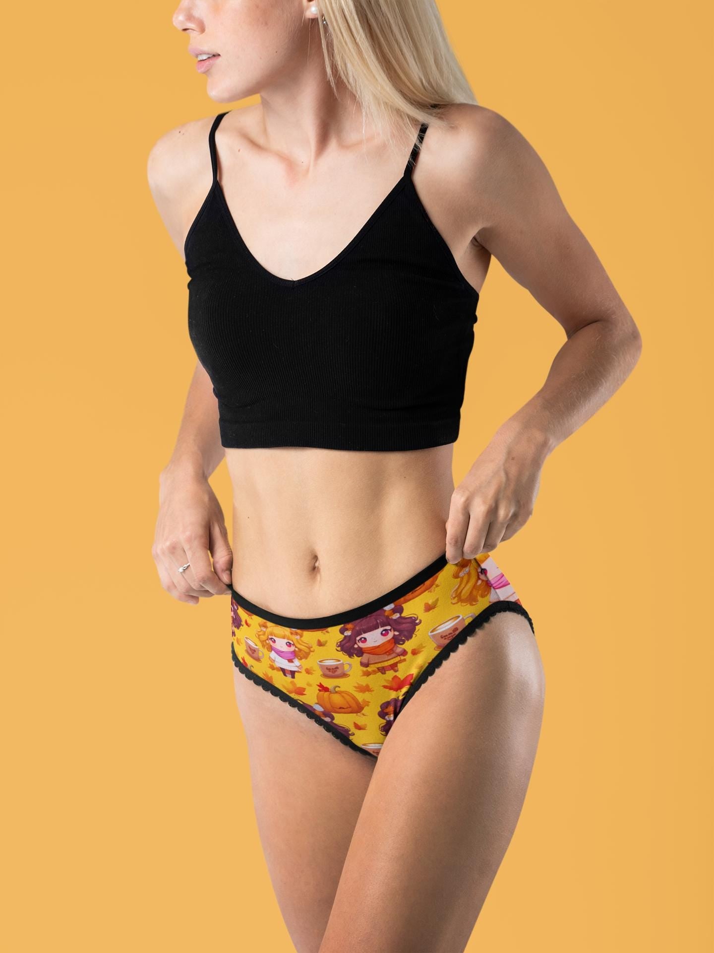 Cute Fall Kawaii Anime Thong for her. Featuring pumpkins, leaves and lattes. Fall Panties are out!! Grab your pair!