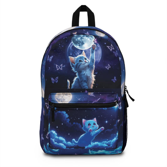 Flying Kittens Backpack: Whimsical Moon & Stars School Bag