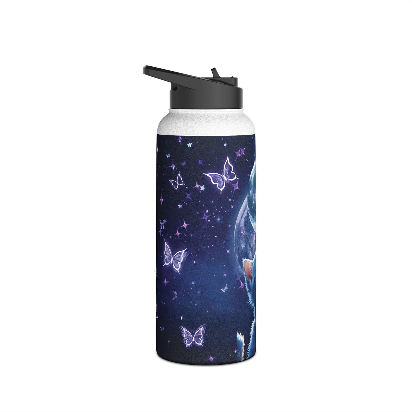 Personalized Cosmic Cat Water Bottle: Insulated Stainless Steel Kids Bottle