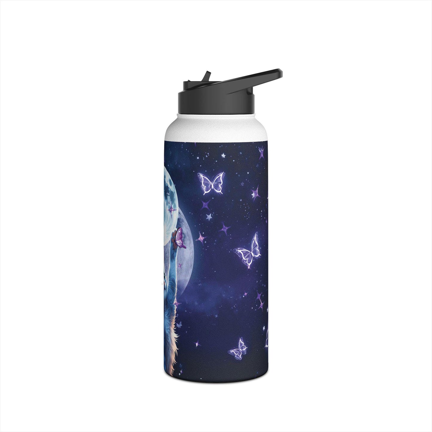 Personalized Cosmic Cat Water Bottle: Insulated Stainless Steel Kids Bottle