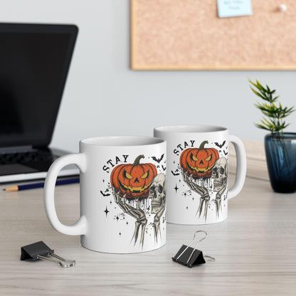 Spooky Halloween Mug, Skull and Pumpkin Design. Autumn Vibes Cup, Fall Decor, Halloween Kitchen
