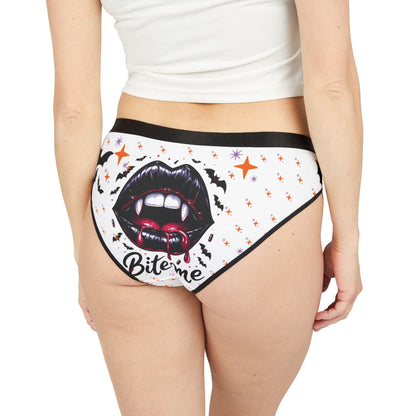 Bite Me Halloween Panties, Spooky Vampire Lips Underwear, Cute Goth black and white briefs, Gift for Women