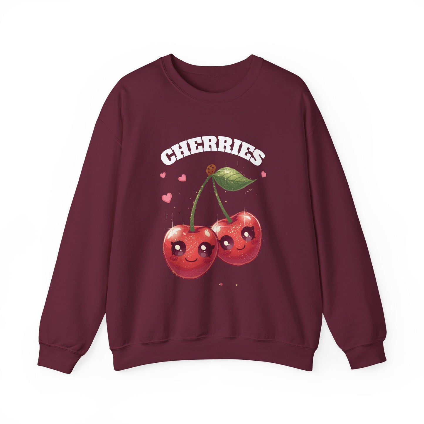 Kawaii Cherry Crewneck: Cozy Unisex Fleece Pullover for Fruit Lovers, Fall Fashion Gift
