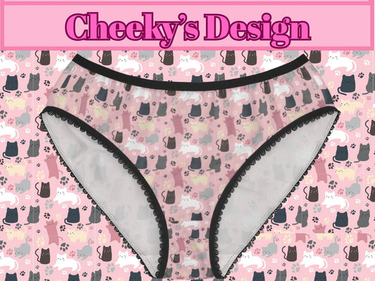 Adorable Pastel Cat Print Underwear: Comfy Kawaii Briefs for Women, Cute Lingerie Gift