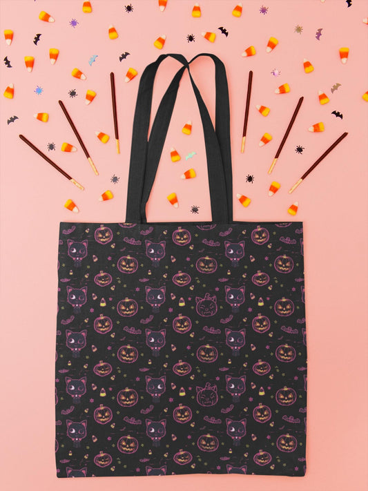 Kawaii Spooky Cat Halloween Tote Bag: Witchy Vibes