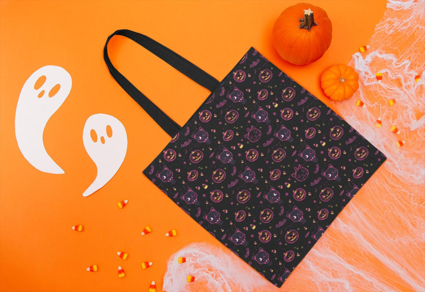 Kawaii Spooky Cat Halloween Tote Bag: Witchy Vibes