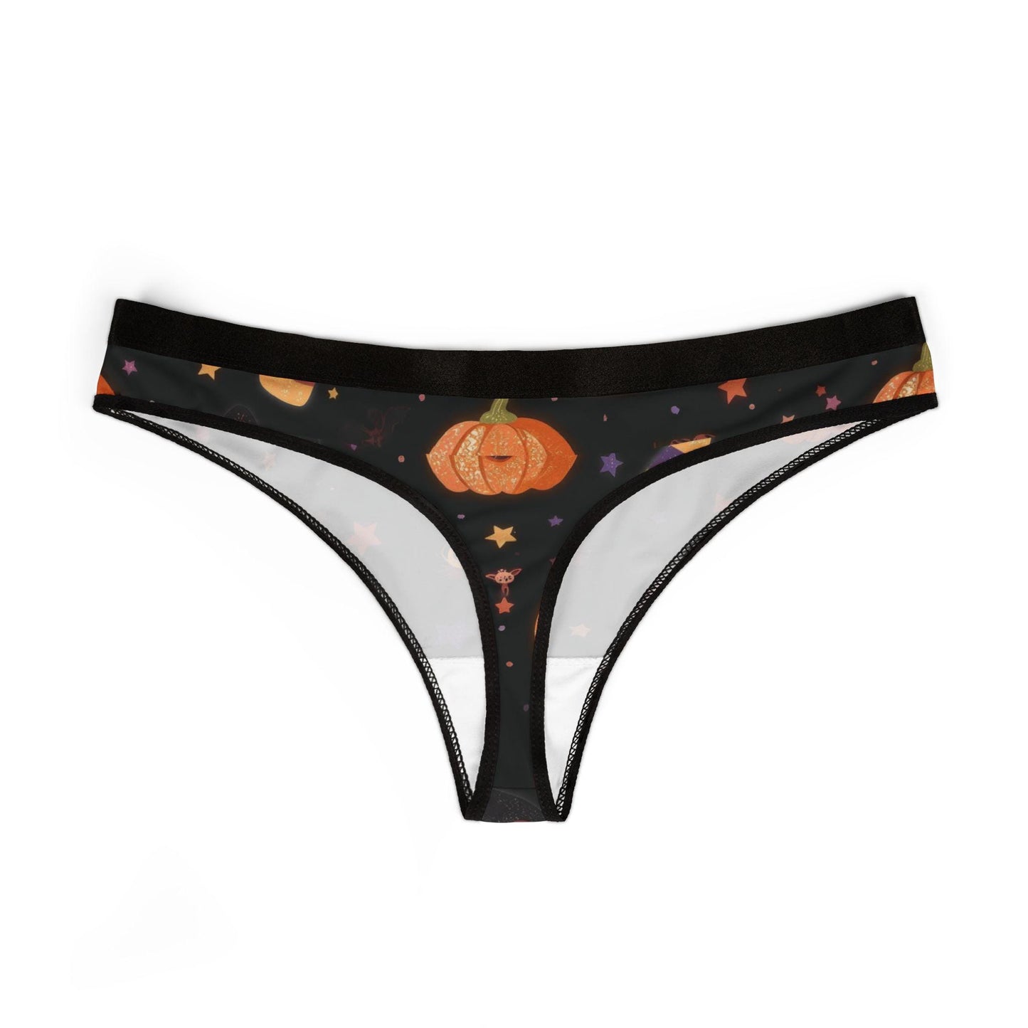 Festive Halloween Cat Thong: Kawaii Pumpkin Print Panties - Spooky Cute Lingerie Gift for Women