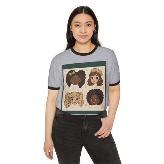 Retro Anime Ringer T-Shirt: Kawaii Cartoon Girls Graphic Tee