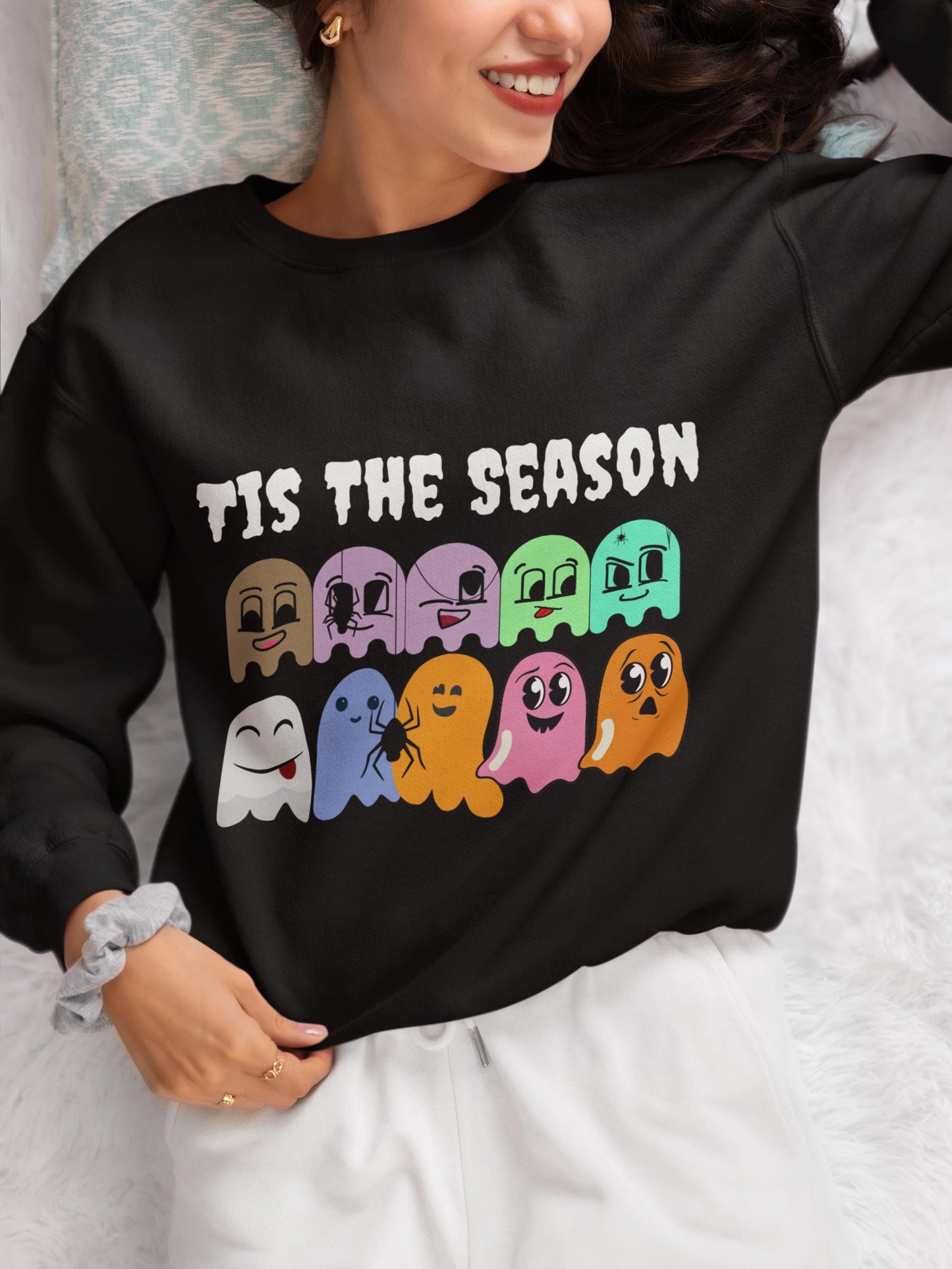 Spooky Season Ghost Sweatshirt: Halloween Fall Fashion Crewneck