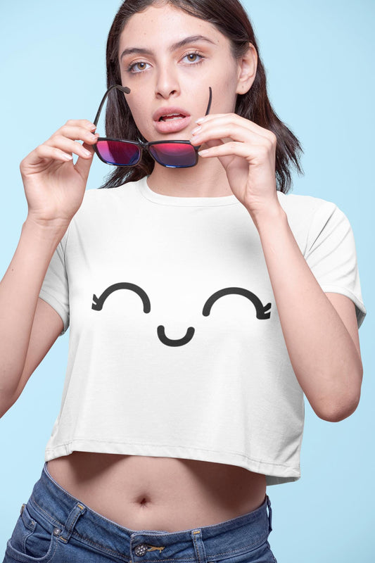 Kawaii Crop Top, Cute & Funny Festival Shirt, Happy Vibes Gift for Her, Flirty Tee, Casual Wear, Matching Kawaii Panties