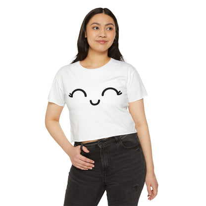 Kawaii Crop Top, Cute & Funny Festival Shirt, Happy Vibes Gift for Her, Flirty Tee, Casual Wear, Matching Kawaii Panties