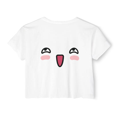 Kawaii Crop Top, Cute & Funny Festival Shirt, Happy Vibes Gift for Her, Flirty Tee, Casual Wear, Matching Kawaii Panties