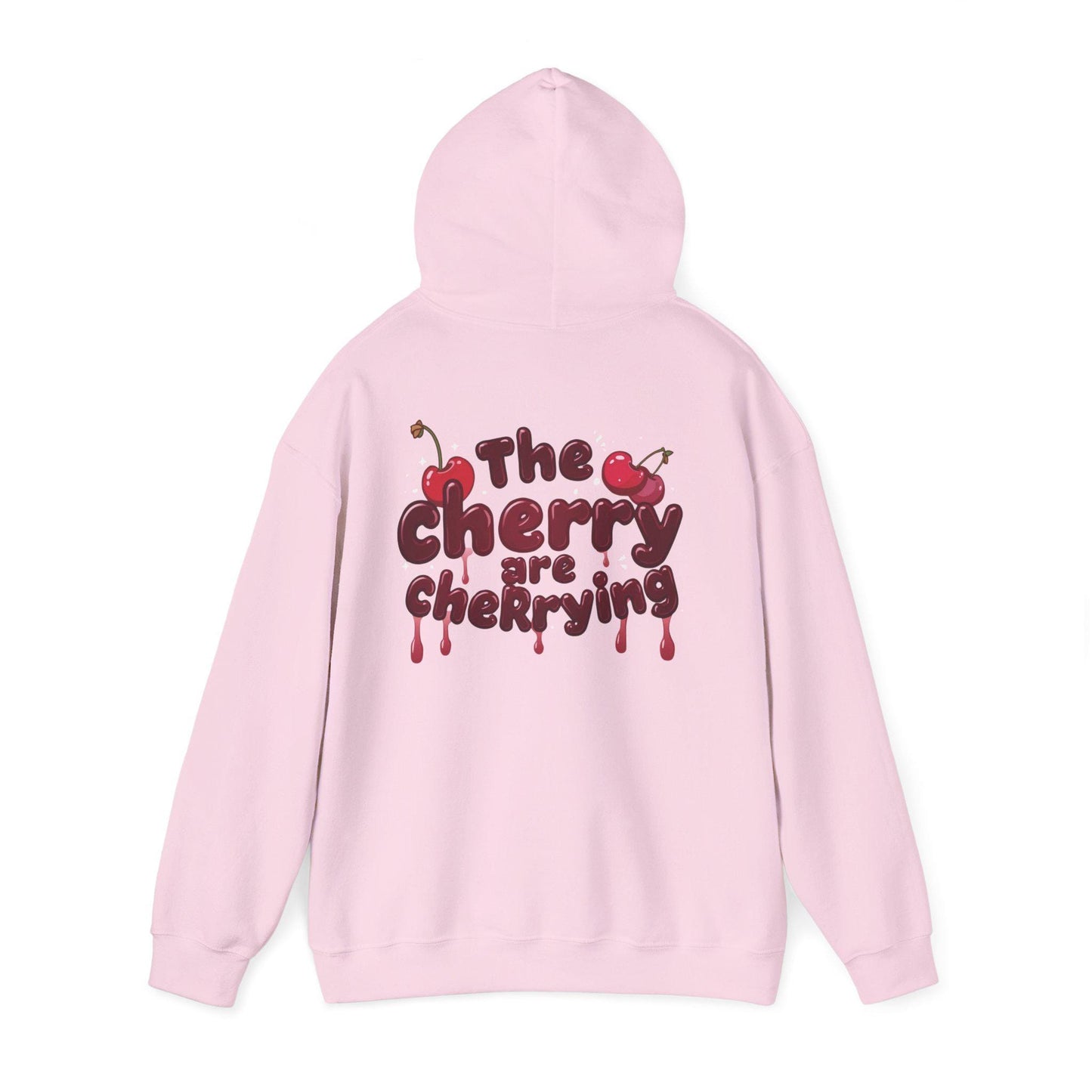 Pastel Pink Hoodie: Dripping Red Cherries, Unisex Streetwear