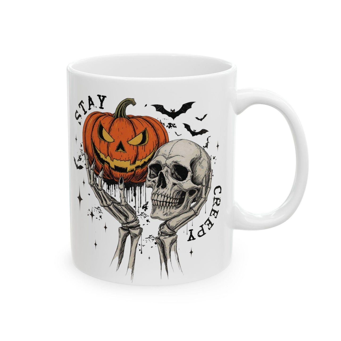 Spooky Halloween Mug, Skull and Pumpkin Design. Autumn Vibes Cup, Fall Decor, Halloween Kitchen