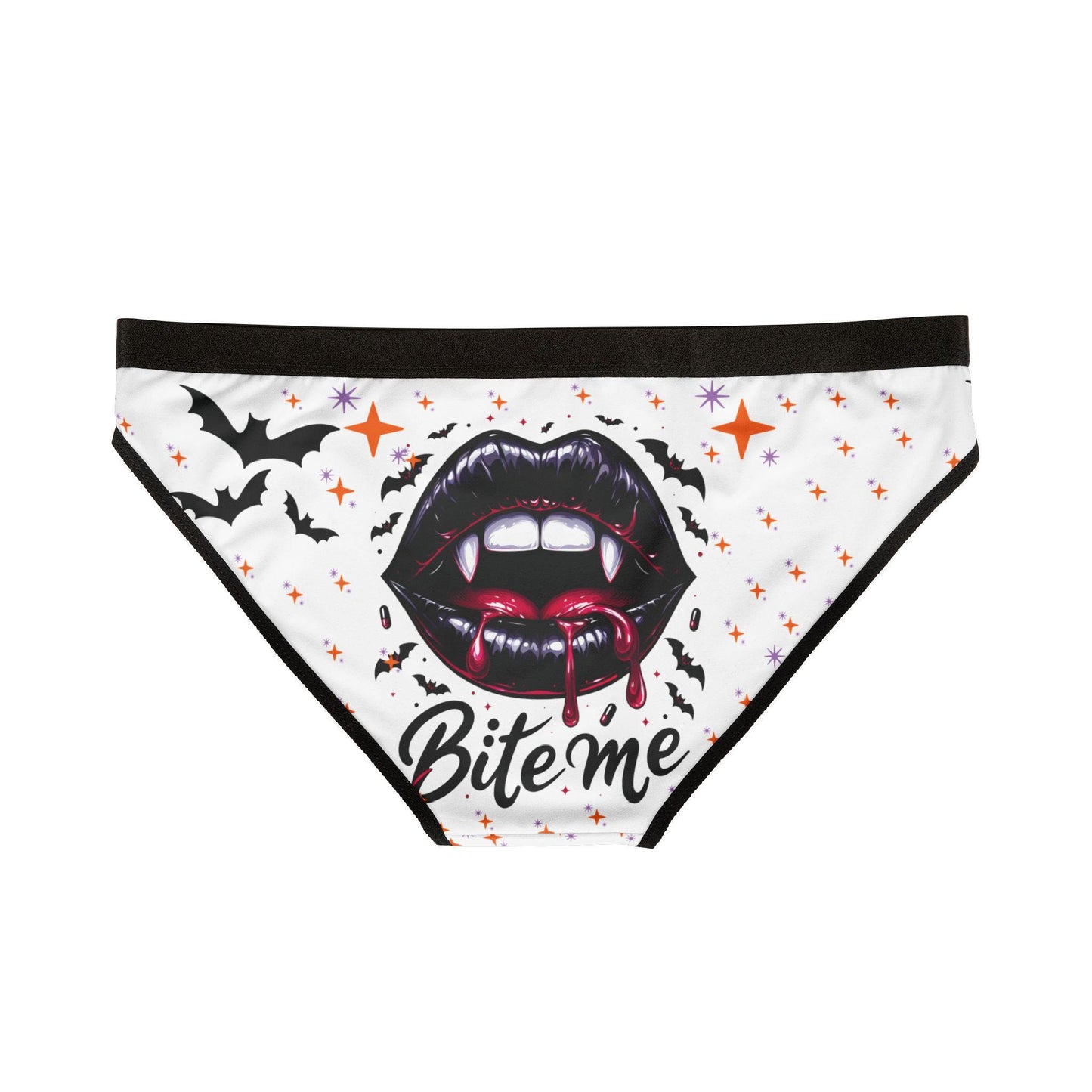 Bite Me Halloween Panties, Spooky Vampire Lips Underwear, Cute Goth black and white briefs, Gift for Women